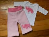 XS Pink Elephants Fleece Longies Set