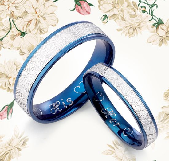 ... SET BLUE GroomBride Matching Wedding Engagement Titanium Rings Set