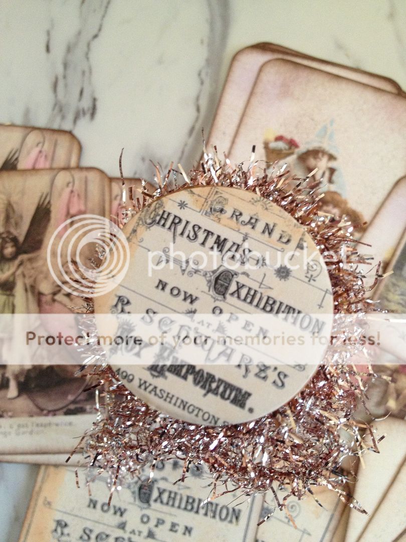 Pinky Silver Tinsel on 3" Wooden Spool 8 yds Christmas Crafts Vintage Ephemera