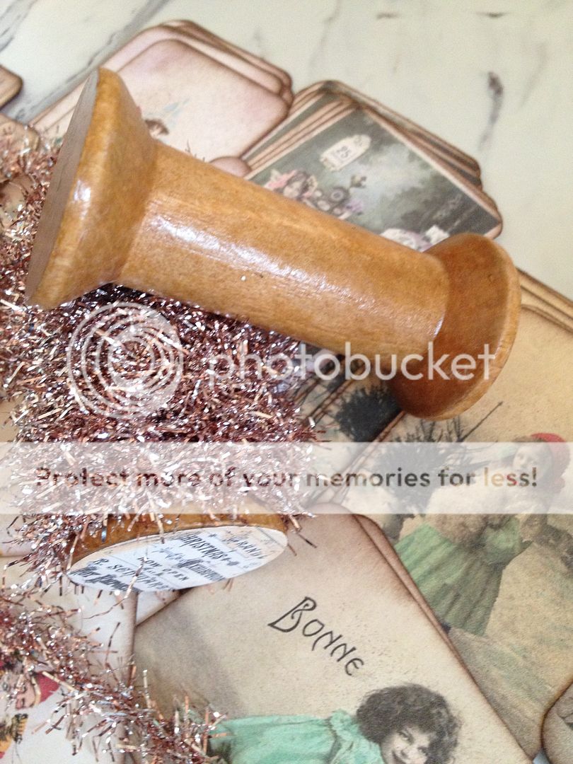 Pinky Silver Tinsel on 3" Wooden Spool 8 yds Christmas Crafts Vintage Ephemera