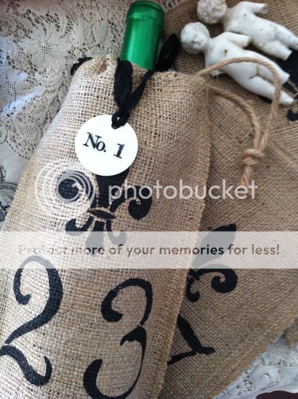 French Fleur de Lys Burlap Bag~Bucket~2 Sizes~Vintage Style Numbers 