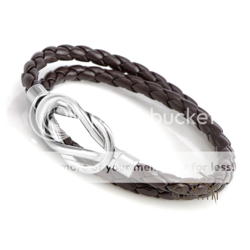 Men Women Infinity Genuine Leather Black Brown Braided Wristband